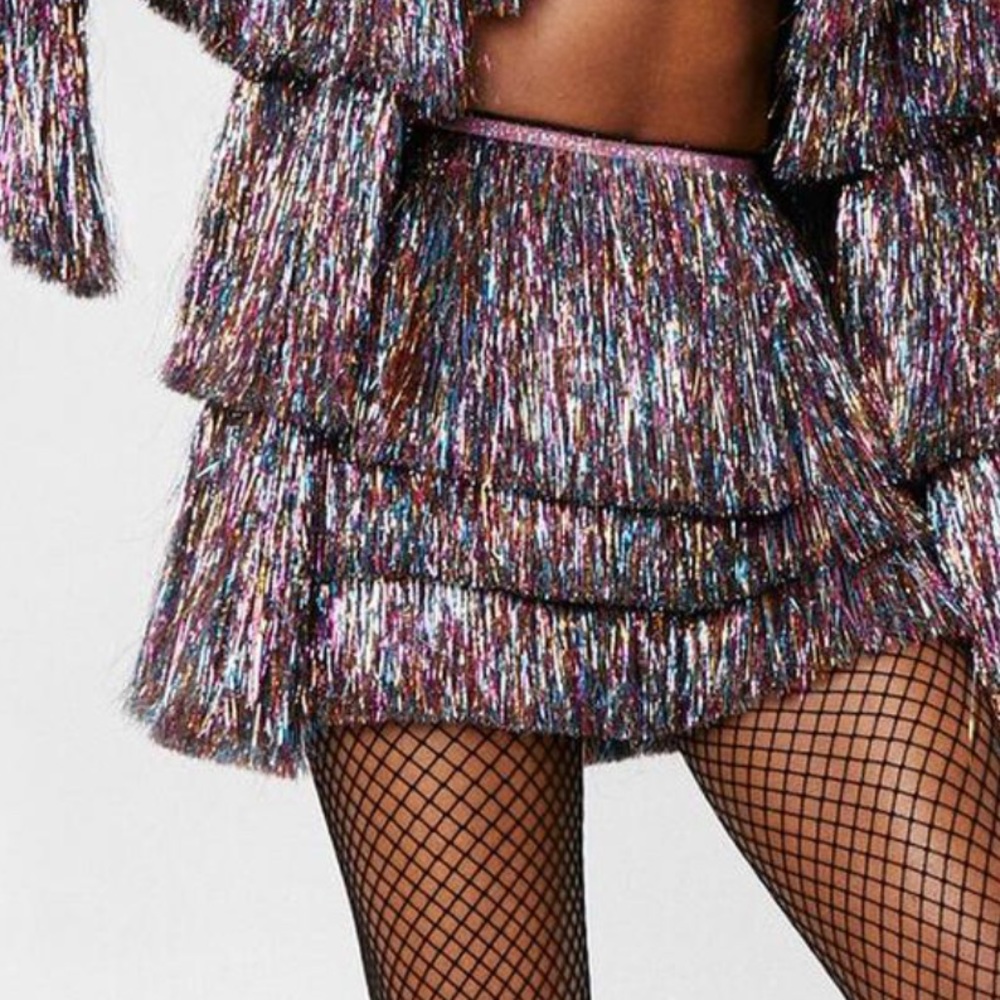 Nasty Gal Multicolored High Waisted Tinsel Fringe Shorts NWT